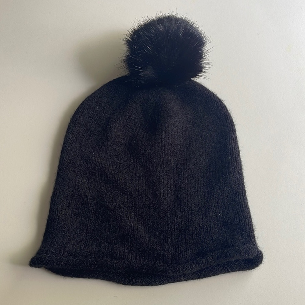 H&M Black Knit Beanie with Pom Pom